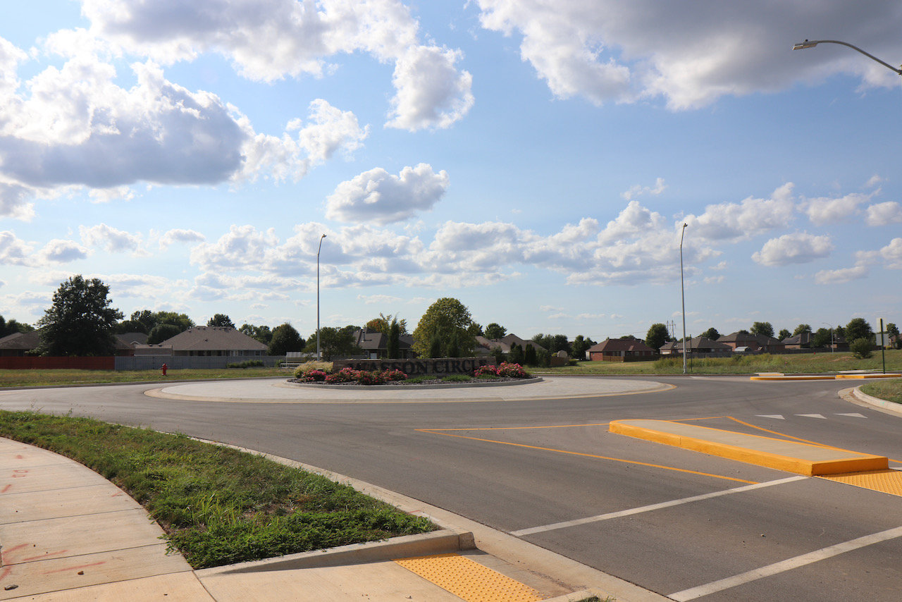 The city's planned roadway project at Tracker and Old Castle roads is similar in scope to the Wasson Circle roundabout, above.